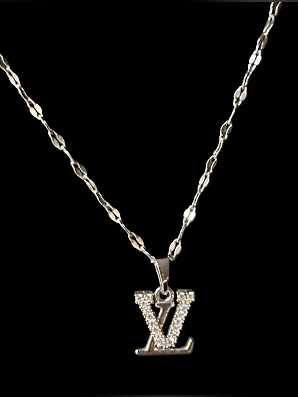 Rhinestone Initial Pendant Necklace in Silver
